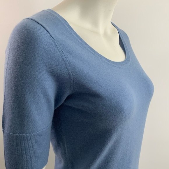 Cashmere Sweater Pure Superfine Blue Short Sleeve Crew Neck Minimalist S - Picture 8 of 8